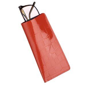 Authentic Calfskin Alligator‑Texture Glasses Pouch - Orange Red
